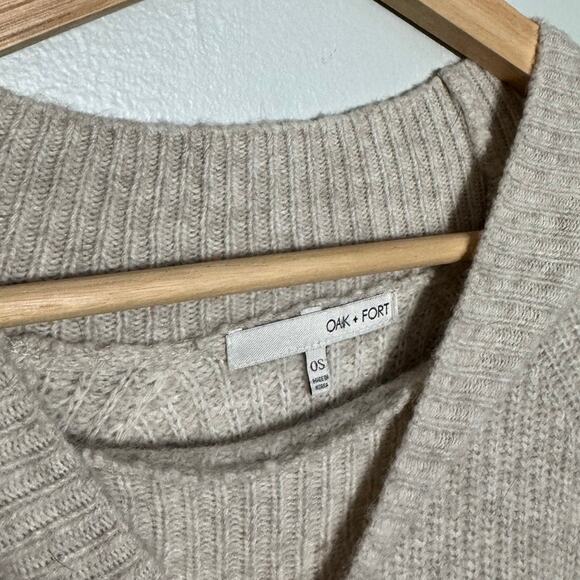 OAK + FORT One Size Oversized High Low Cream Long One Size Long Sleeve Sweater - Picture 3 of 3